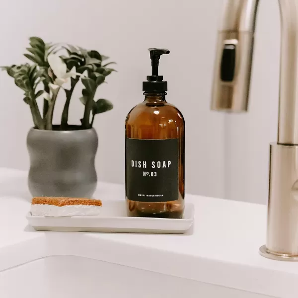 imageSweet Water Decor Amber Glass Jar Refill Soap Dispenser  Farmhouse Hand Lettered Waterproof Labels  16 oz Reusable Apothecary Jar with Pump Dish SoapAmber Bottle  Black Label