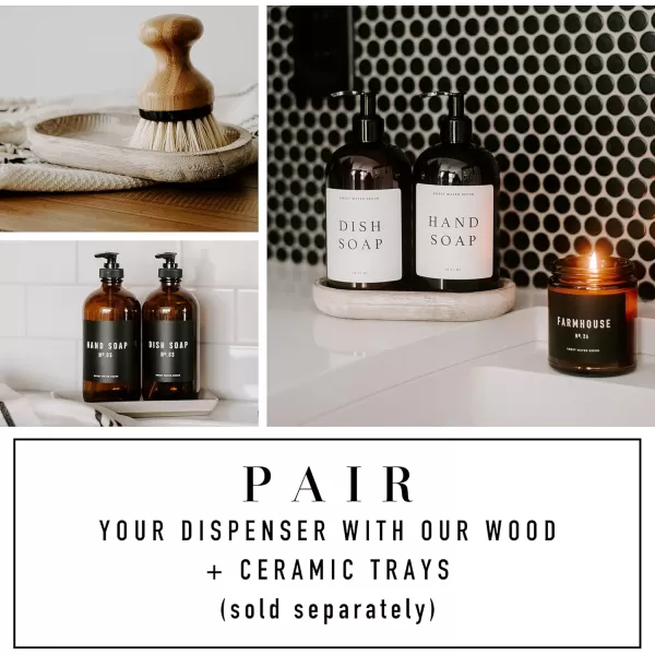 imageSweet Water Decor Amber Glass Refill Soap Dispenser  Farmhouse Rustic Waterproof Bathroom Label  16 oz Reusable Soap Bottle with Pump Hand SoapAmber Bottle  Script Design
