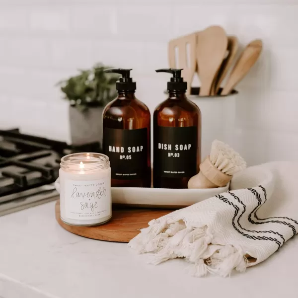 imageSweet Water Decor Amber Glass Refill Soap Dispenser  Farmhouse Rustic Waterproof Bathroom Label  16 oz Reusable Soap Bottle with Pump Hand SoapAmber Bottle  Black Label