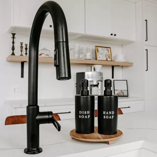 imageSweet Water Decor Black Stoneware Jar with Matte Black Metal Pump  Refill Hand Soap Dispenser  15 oz Refillable Bottle with Black Embossed Text  Rustic Modern Farmhouse Gift Hand SoapBlack