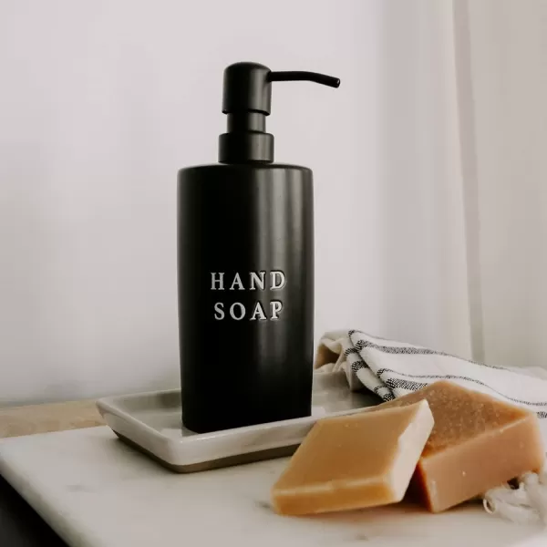 imageSweet Water Decor Black Stoneware Jar with Matte Black Metal Pump  Refill Hand Soap Dispenser  15 oz Refillable Bottle with Black Embossed Text  Rustic Modern Farmhouse Gift Hand SoapBlack