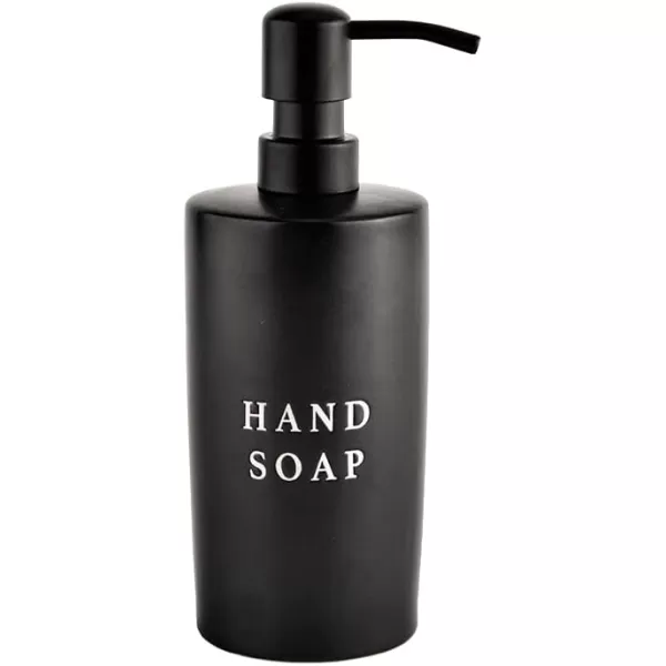 imageSweet Water Decor Black Stoneware Jar with Matte Black Metal Pump  Refill Hand Soap Dispenser  15 oz Refillable Bottle with Black Embossed Text  Rustic Modern Farmhouse Gift Hand SoapBlack