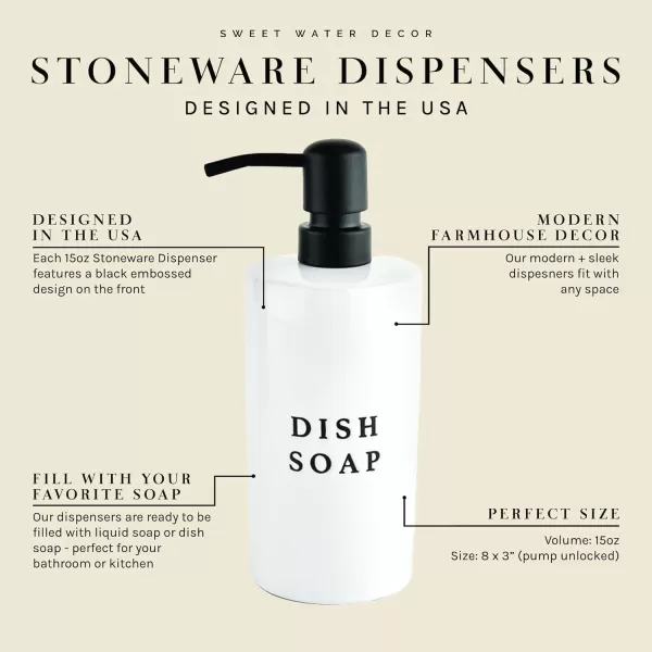 imageSweet Water Decor Black Stoneware Jar with Matte Black Metal Pump  Refill Hand Soap Dispenser  15 oz Refillable Bottle with Black Embossed Text  Rustic Modern Farmhouse Gift Hand SoapWhite
