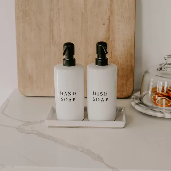 imageSweet Water Decor Black Stoneware Jar with Matte Black Metal Pump  Refill Hand Soap Dispenser  15 oz Refillable Bottle with Black Embossed Text  Rustic Modern Farmhouse Gift Hand SoapWhite