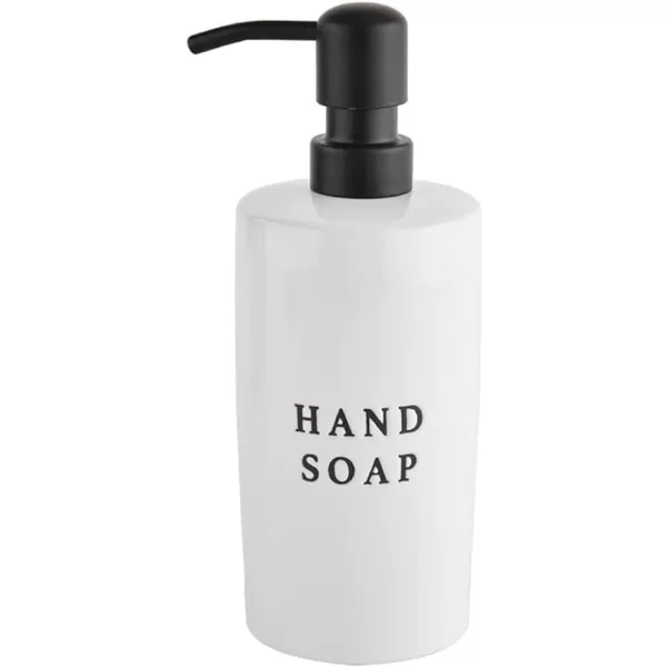 imageSweet Water Decor Black Stoneware Jar with Matte Black Metal Pump  Refill Hand Soap Dispenser  15 oz Refillable Bottle with Black Embossed Text  Rustic Modern Farmhouse Gift Hand SoapWhite