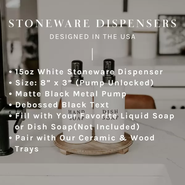 imageSweet Water Decor Black Stoneware Jar with Matte Black Metal Pump  Refill Hand Soap Dispenser  15 oz Refillable Bottle with Black Embossed Text  Rustic Modern Farmhouse Gift Hand SoapWhite