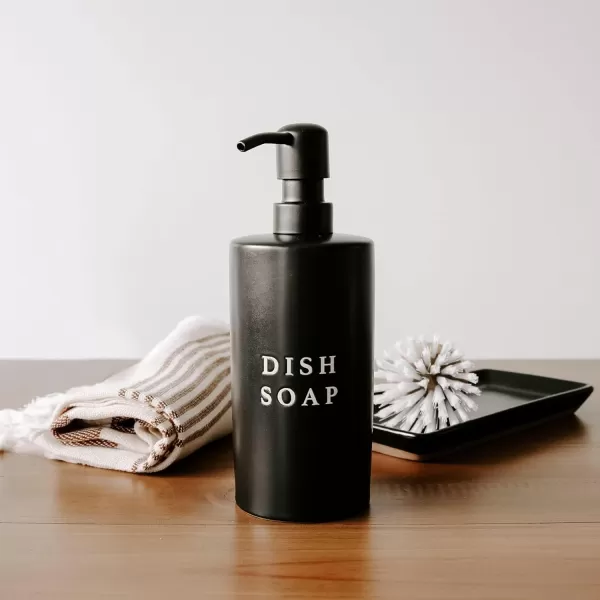 imageSweet Water Decor Black Stoneware Jar with Matte Black Metal Pump  Refill Hand Soap Dispenser  15 oz Refillable Bottle with Black Embossed Text  Rustic Modern Farmhouse Gift Hand SoapBlack