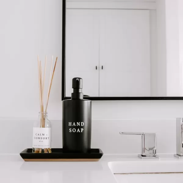 imageSweet Water Decor Black Stoneware Jar with Matte Black Metal Pump  Refill Hand Soap Dispenser  15 oz Refillable Bottle with Black Embossed Text  Rustic Modern Farmhouse Gift Hand SoapBlack