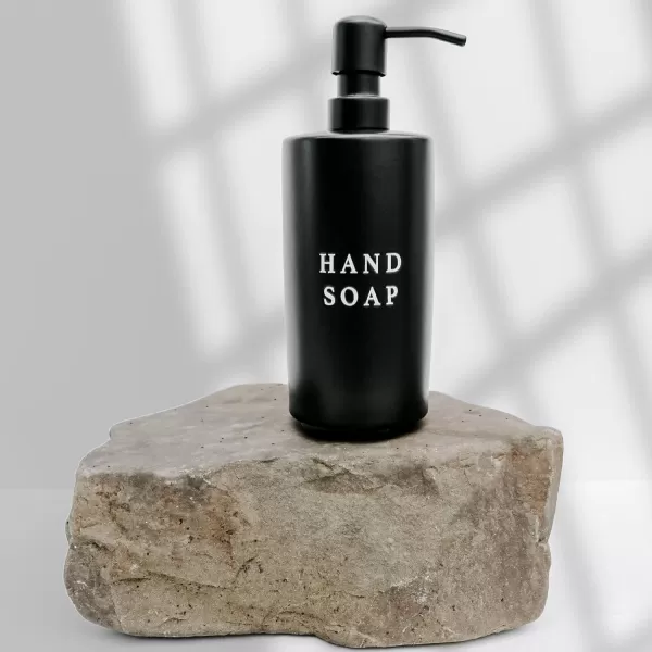 imageSweet Water Decor Black Stoneware Jar with Matte Black Metal Pump  Refill Hand Soap Dispenser  15 oz Refillable Bottle with Black Embossed Text  Rustic Modern Farmhouse Gift Hand SoapBlack