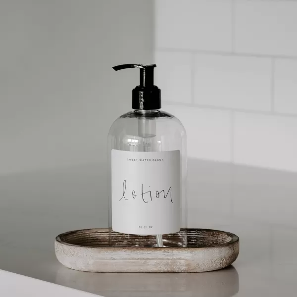 imageSweet Water Decor Clear 16 oz Plastic Lotion Bottle Dispenser  HandLettered Lotion Label on Dispensers  Farmhouse Kitchen  Refillable Soap Bottles  Soap PumpClear Bottle  Script Design