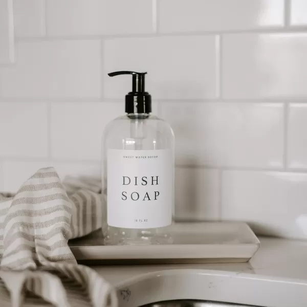 imageSweet Water Decor Clear 16 oz Plastic Soap Bottle Dispenser  HandLettered Dish Soap Label on Dispensers  Farmhouse Kitchen  Refillable Soap Bottles  Soap PumpClear Bottle  Modern White Label