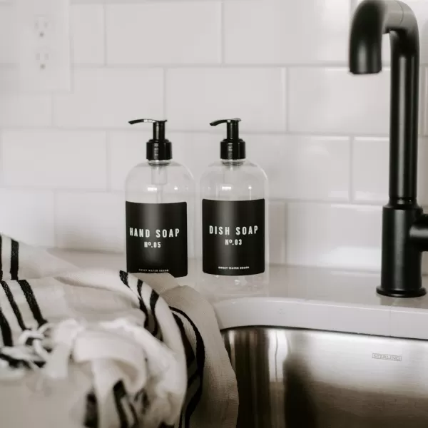 imageSweet Water Decor Clear 16 oz Plastic Soap Bottle Dispenser  HandLettered Dish Soap Label on Dispensers  Farmhouse Kitchen  Refillable Soap Bottles  Soap PumpClear Bottle  Black Label