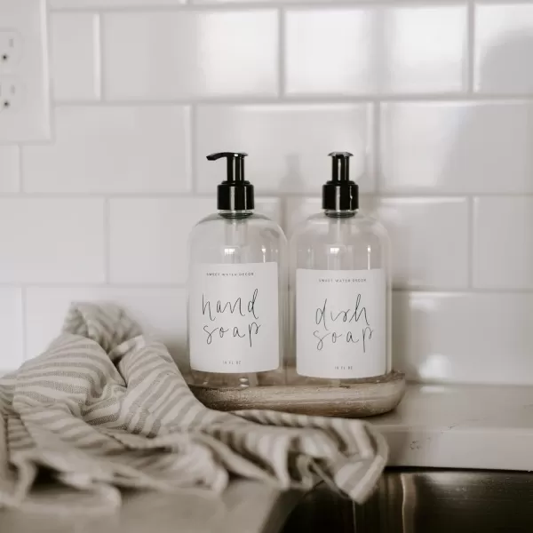 imageSweet Water Decor Clear 16 oz Plastic Soap Bottle Dispenser  HandLettered Dish Soap Label on Dispensers  Farmhouse Kitchen  Refillable Soap Bottles  Soap PumpClear Bottle  Script Design