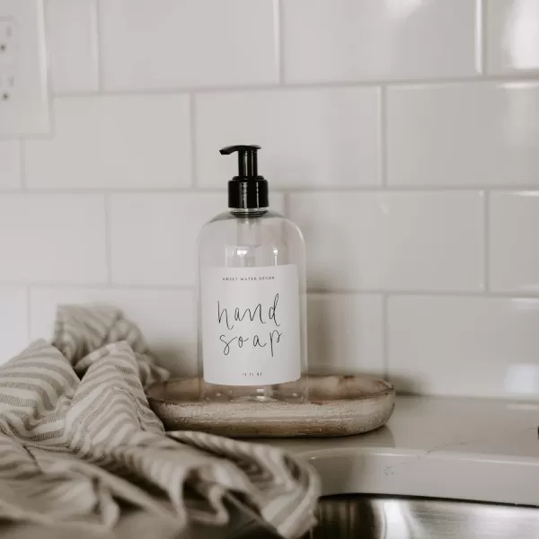 imageSweet Water Decor Clear 16 oz Plastic Soap Bottle Dispenser  HandLettered Hand Soap Label on Dispensers  Farmhouse Kitchen  Refillable Soap Bottles  Soap PumpClear Bottle  Script Design