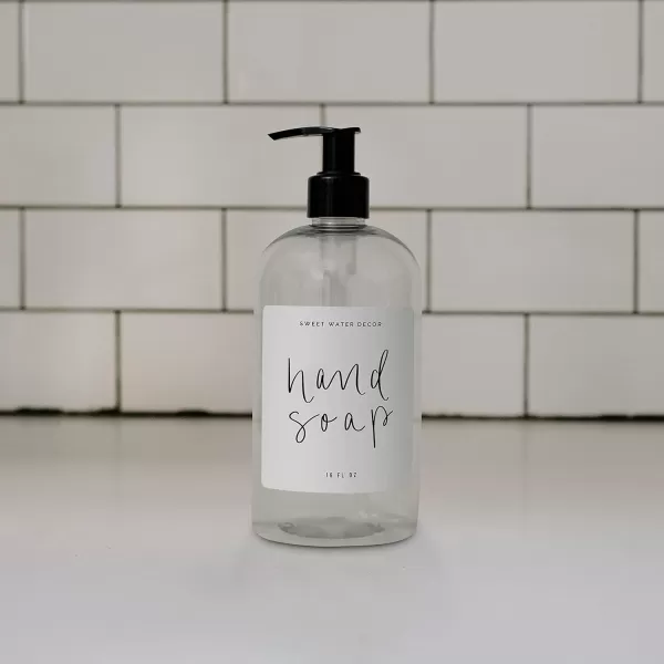 imageSweet Water Decor Clear 16 oz Plastic Soap Bottle Dispenser  HandLettered Hand Soap Label on Dispensers  Farmhouse Kitchen  Refillable Soap Bottles  Soap PumpClear Bottle  Script Design
