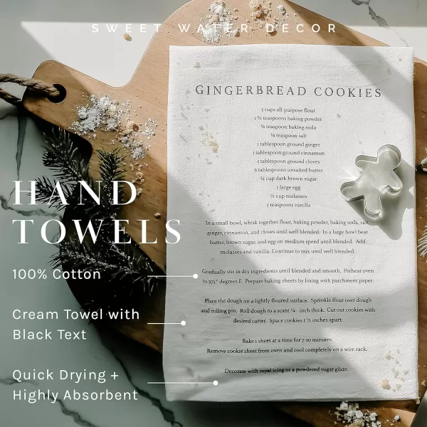 imageSweet Water Decor Gingerbread Tea Towel  100 Cotton  Large Size 28 x 25 inches  Cream with Gingerbread Cookie Recipe  Bathroom Kitchen DishCream  Gingerbread