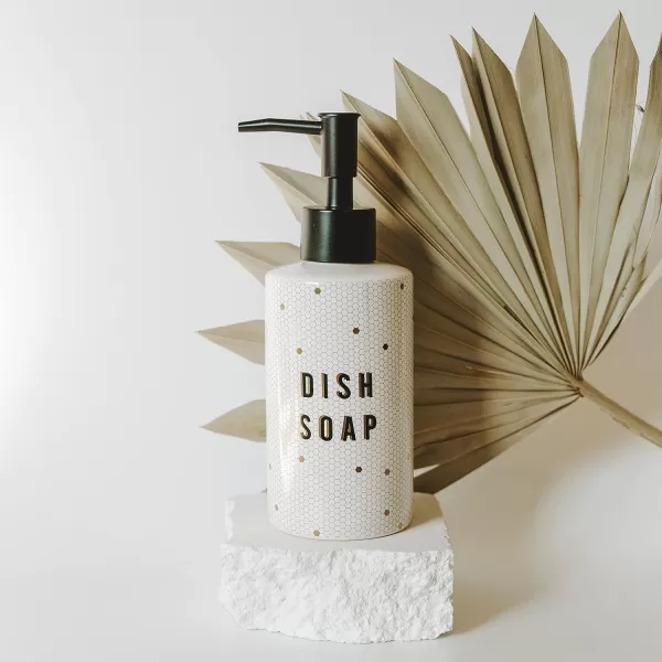 imageSweet Water Decor Gold Tile Hand Soap Dispenser  Refill Hand Soap Dispenser  85 oz Refillable White and Gold Honeycomb Design Tile Dispenser  Rustic Modern Farmhouse GiftWhite and Gold Honeycomb