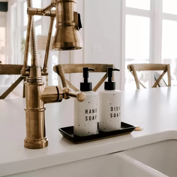 imageSweet Water Decor Gold Tile Hand Soap Dispenser  Refill Hand Soap Dispenser  85 oz Refillable White and Gold Honeycomb Design Tile Dispenser  Rustic Modern Farmhouse GiftWhite and Gold Honeycomb