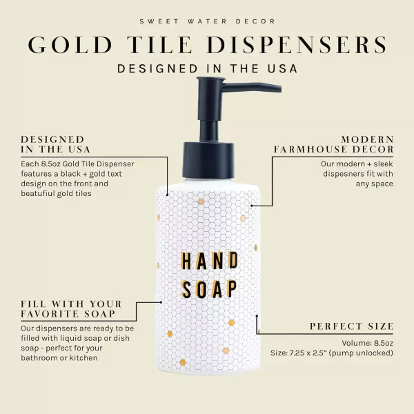 imageSweet Water Decor Gold Tile Hand Soap Dispenser  Refill Hand Soap Dispenser  85 oz Refillable White and Gold Honeycomb Design Tile Dispenser  Rustic Modern Farmhouse GiftWhite and Gold Honeycomb