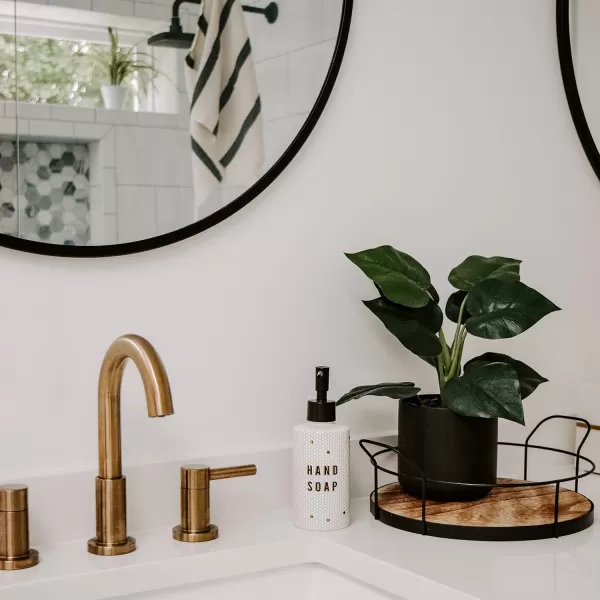 imageSweet Water Decor Gold Tile Hand Soap Dispenser  Refill Hand Soap Dispenser  85 oz Refillable White and Gold Honeycomb Design Tile Dispenser  Rustic Modern Farmhouse GiftWhite and Gold Honeycomb
