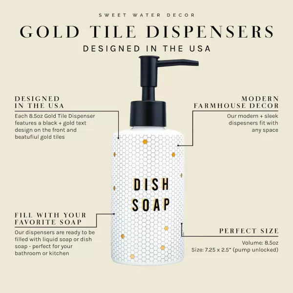 imageSweet Water Decor Gold Tile Hand Soap Dispenser  Refill Hand Soap Dispenser  85 oz Refillable White and Gold Honeycomb Design Tile Dispenser  Rustic Modern Farmhouse GiftWhite and Gold Honeycomb