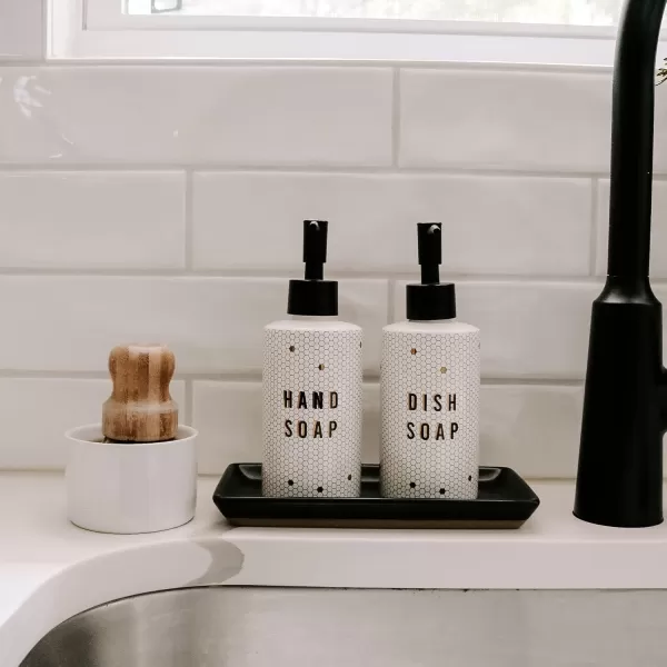 imageSweet Water Decor Gold Tile Hand Soap Dispenser  Refill Hand Soap Dispenser  85 oz Refillable White and Gold Honeycomb Design Tile Dispenser  Rustic Modern Farmhouse GiftWhite and Gold Honeycomb