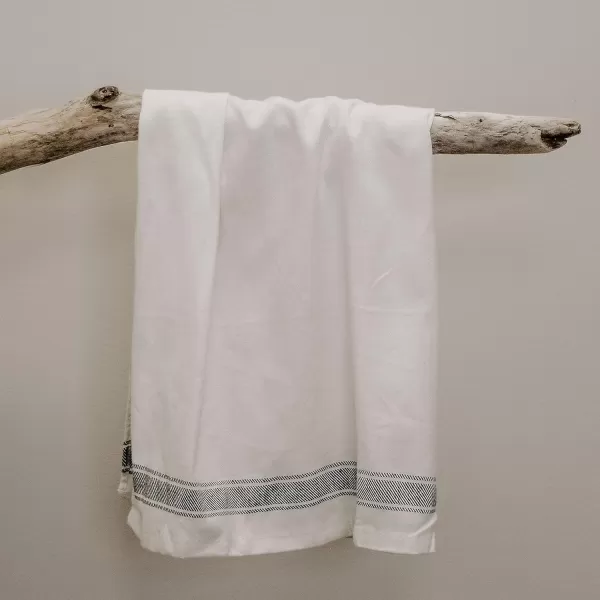 imageSweet Water Decor Striped Tea Towel  100 Cotton  Large Size 3193 x 18 inches  Cream with Black Decorative Stripes  Bathroom Kitchen Dish or Baby Towel Three StipesHorizontal Striped Tea Towel  Three Stripes