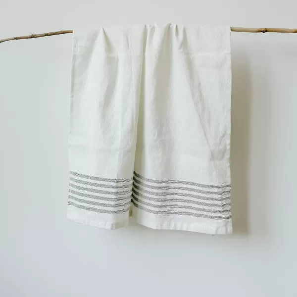 imageSweet Water Decor Striped Tea Towel  100 Cotton  Large Size 3193 x 18 inches  Cream with Black Decorative Stripes  Bathroom Kitchen Dish or Baby Towel Three StipesHorizontal Striped Tea Towel  Six Stripes