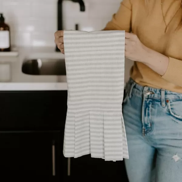 imageSweet Water Decor Striped Tea Towel with Ruffle  100 Cotton  Large Size 28 x 18 inches  Cream with Grey Decorative Stripes  Neutral Kitchen Towel  Bathroom TowelStriped Tea Towel With Ruffle  Grey