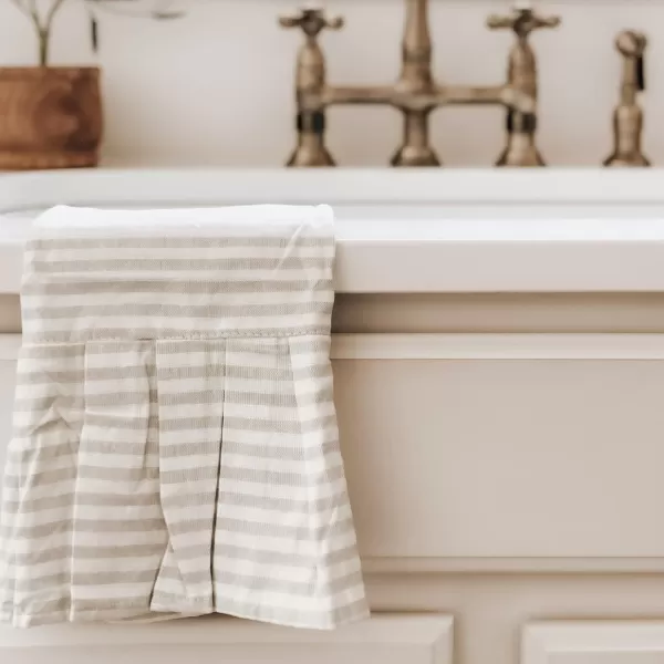 imageSweet Water Decor Striped Tea Towel with Ruffle  100 Cotton  Large Size 28 x 18 inches  Cream with Grey Decorative Stripes  Neutral Kitchen Towel  Bathroom TowelCream and Tan