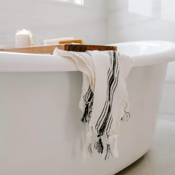 imageSweet Water Decor Turkish Cotton  Bamboo from Rayon Hand Towels  Large Size 19 x 35  Cream with Decorative Stripes  Bathroom Kitchen Dish or Baby Towel Multi Black StripesBeige  Black Stripes