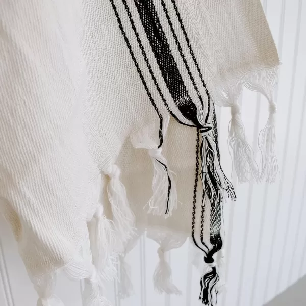 imageSweet Water Decor Turkish Cotton  Bamboo from Rayon Hand Towels  Large Size 19 x 35  Cream with Decorative Stripes  Bathroom Kitchen Dish or Baby Towel Multi Black StripesBeige  Black Stripes