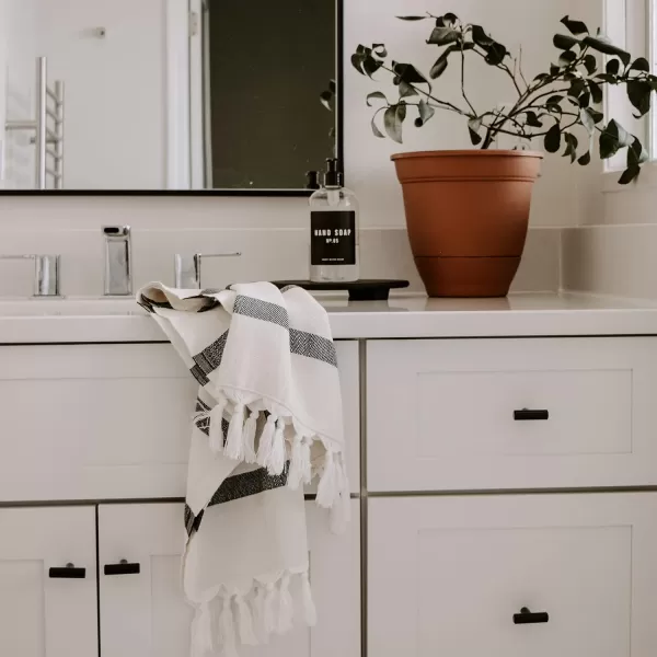 imageSweet Water Decor Turkish Cotton  Bamboo from Rayon Hand Towels  Large Size 19 x 35  Cream with Decorative Stripes  Bathroom Kitchen Dish or Baby Towel Multi Black StripesSingle Black Stipe