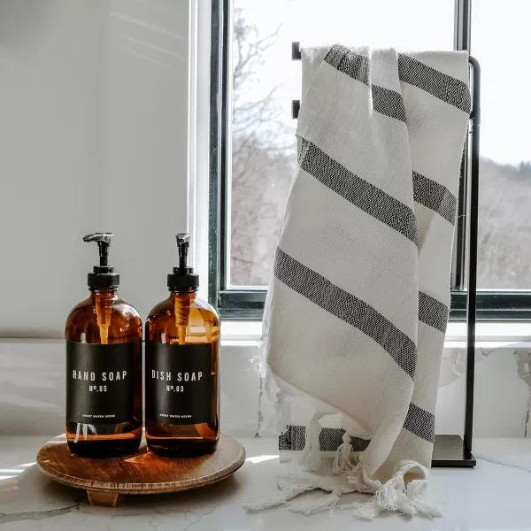 imageSweet Water Decor Turkish Cotton  Bamboo from Rayon Hand Towels  Large Size 19 x 35  Cream with Decorative Stripes  Bathroom Kitchen Dish or Baby Towel Multi Black StripesSingle Black Stipe