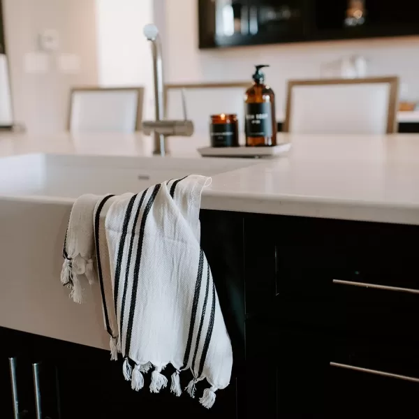 imageSweet Water Decor Turkish Cotton  Bamboo from Rayon Hand Towels  Large Size 19 x 35  Cream with Decorative Stripes  Bathroom Kitchen Dish or Baby Towel Multi Black StripesThree Black Stripes