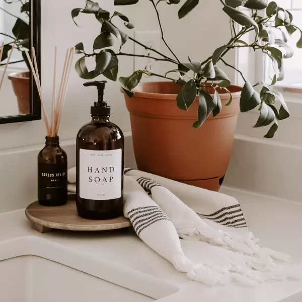 imageSweet Water Decor Turkish Cotton  Bamboo from Rayon Hand Towels  Large Size 19 x 35  Cream with Decorative Stripes  Bathroom Kitchen Dish or Baby Towel Multi Black StripesMulti Black Stripes