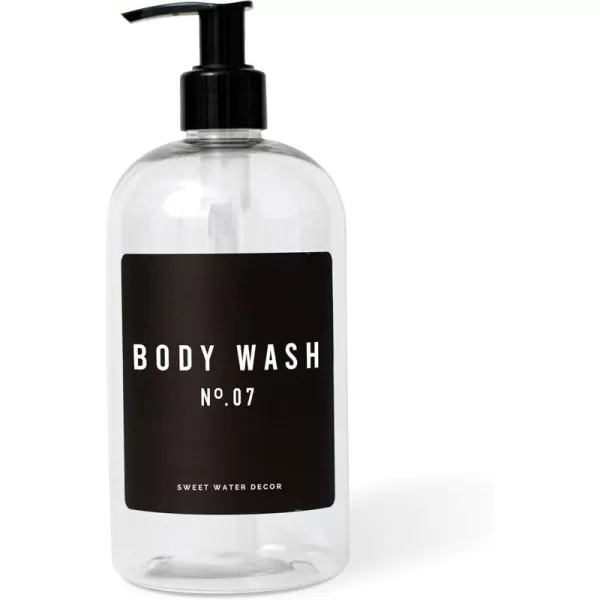 imageSweet Water Decor 16 oz Clear Plastic Shower Gel Dispensers  Refill Body Wash Bottles  Refillable Bathroom Soap Bottles with Waterproof Labels  Reusable Shower Bottle Body WashClear Bottle  Black Label