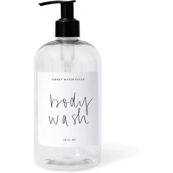 imageSweet Water Decor 16 oz Clear Plastic Shower Gel Dispensers  Refill Body Wash Bottles  Refillable Bathroom Soap Bottles with Waterproof Labels  Reusable Shower Bottle Body WashClear Bottle  Script Design