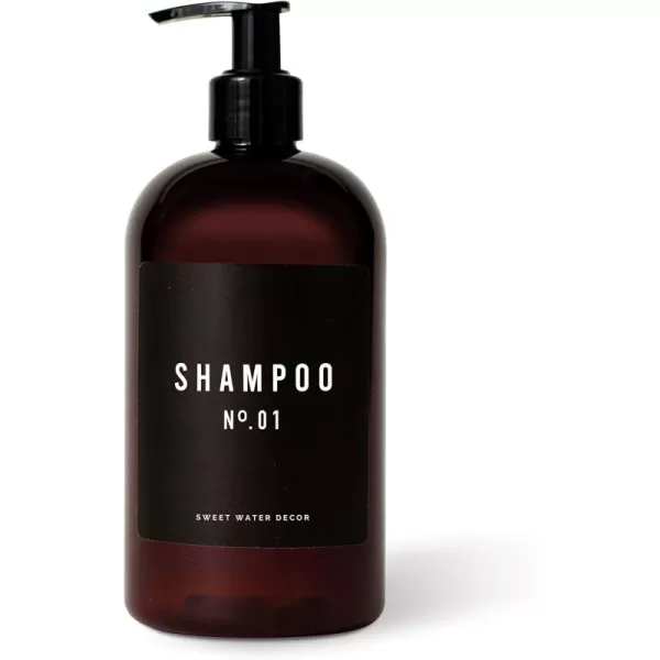 imageSweet Water Decor Amber 16 oz Plastic Dispensers  Refill Jar Soap Dispenser  Refillable Bathroom Bottles with Pump ShampooShampoo Bottle  Black Label