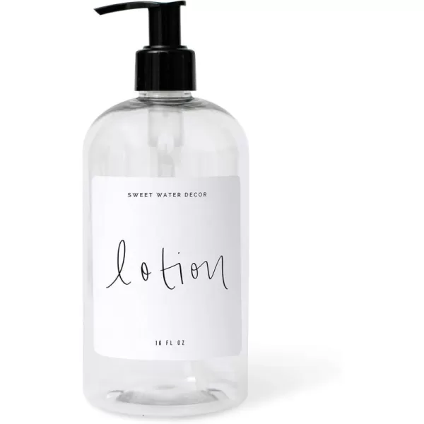 imageSweet Water Decor Clear 16 oz Plastic Lotion Bottle Dispenser  HandLettered Lotion Label on Dispensers  Farmhouse Kitchen  Refillable Soap Bottles  Soap PumpClear Bottle  Script Design