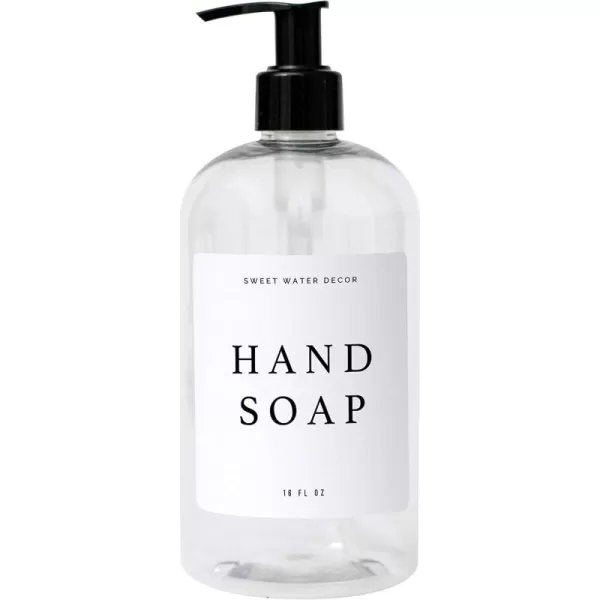 imageSweet Water Decor Clear 16 oz Plastic Soap Bottle Dispenser  HandLettered Hand Soap Label on Dispensers  Farmhouse Kitchen  Refillable Soap Bottles  Soap PumpClear Bottle  Modern White Label
