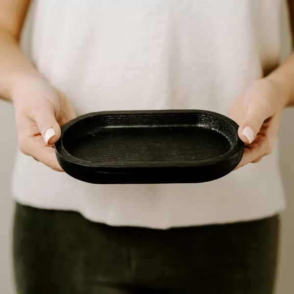 imageSweet Water Dcor Black Wood Tray for Home  Kitchen and Bathroom Dispenser Holder  Jewelry Dish  Wooden Soap Bottle Holder  Trays for Counters  Vanity Plate  Farmhouse Dish Dcor