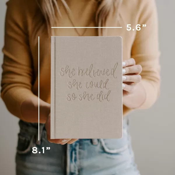 imageSweet Water Decor Cute Motivational Lined Composition Notebook for Women 100 Ruled Pages for Writing Diary with Fabric Inspirational Cover You Got ThisTan She Believed She Could