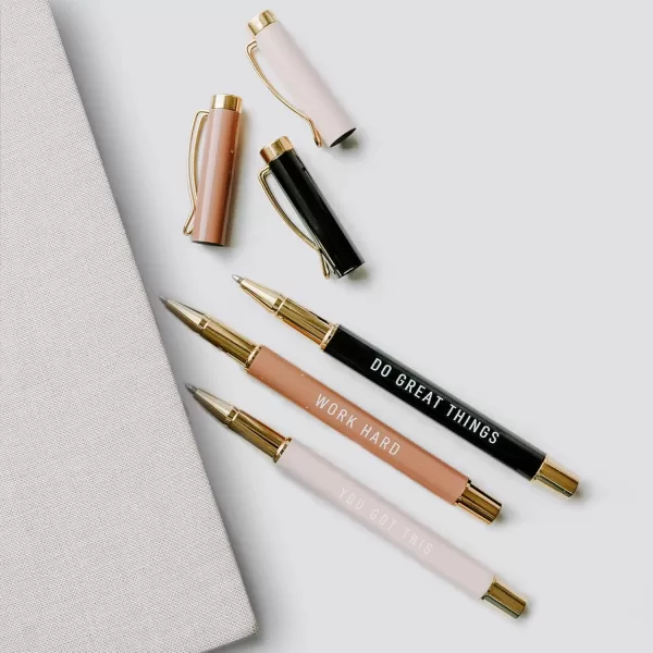 imageSweet Water Decor Inspirational Metal Pen Set  Motivational Pen Set for Home and Office  Refillable Pens with Black Ink  Neutral Desk Decor for Women  Graduation New Job Teacher Gifts for HerWork Hard Set