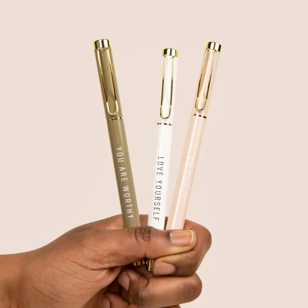 imageSweet Water Decor Inspirational Metal Pen Set  Motivational Pen Set for Home and Office  Refillable Pens with Black Ink  Neutral Desk Decor for Women  Graduation New Job Teacher Gifts for HerGo For It Set