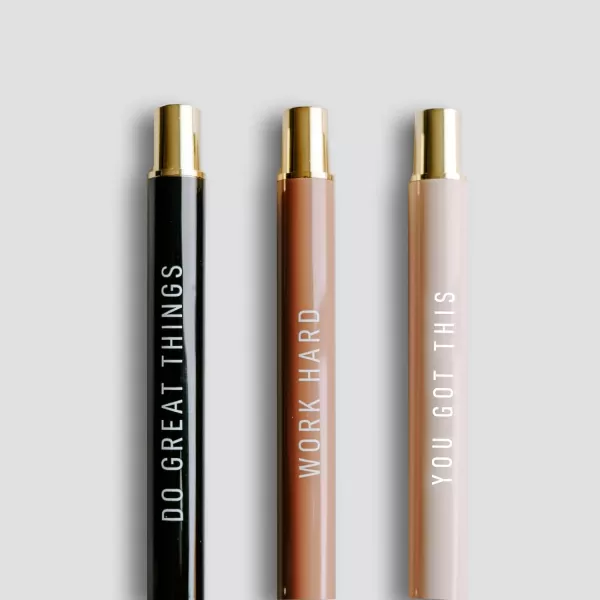 imageSweet Water Decor Inspirational Metal Pen Set  Motivational Pen Set for Home and Office  Refillable Pens with Black Ink  Neutral Desk Decor for Women  Graduation New Job Teacher Gifts for HerWork Hard Set