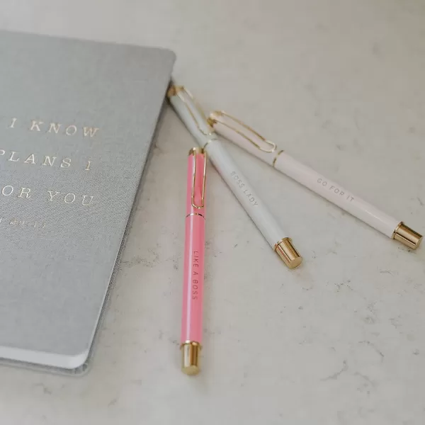 imageSweet Water Decor Inspirational Metal Pen Set  Motivational Pen Set for Home and Office  Refillable Pens with Black Ink  Neutral Desk Decor for Women  Graduation New Job Teacher Gifts for HerBoss Lady Set