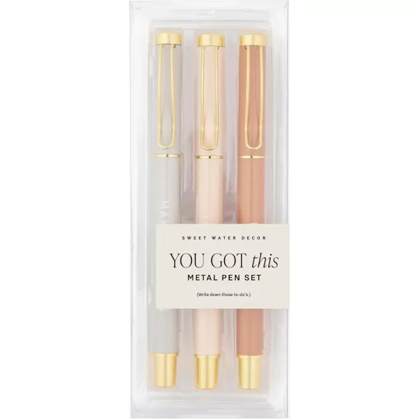 imageSweet Water Decor Inspirational Metal Pen Set  Motivational Pen Set for Home and Office  Refillable Pens with Black Ink  Neutral Desk Decor for Women  Graduation New Job Teacher Gifts for HerYou Got This Set