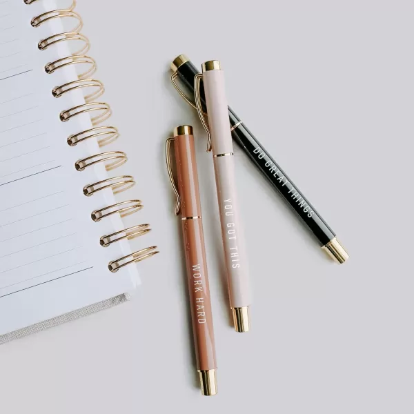 imageSweet Water Decor Inspirational Metal Pen Set  Motivational Pen Set for Home and Office  Refillable Pens with Black Ink  Neutral Desk Decor for Women  Graduation New Job Teacher Gifts for HerWork Hard Set