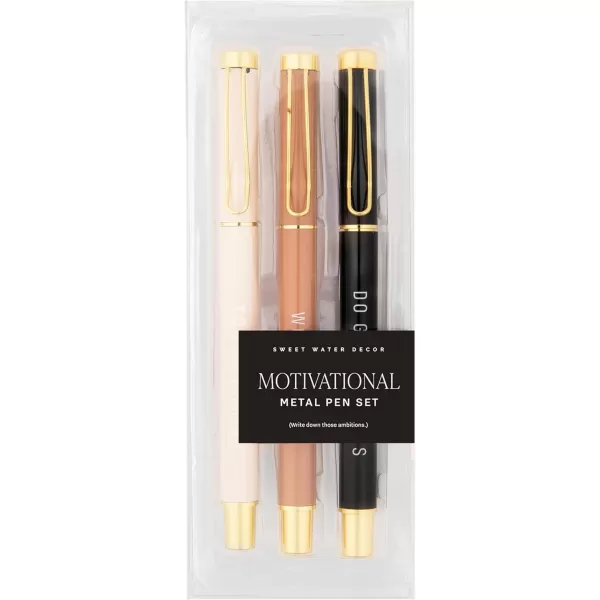 imageSweet Water Decor Inspirational Metal Pen Set  Motivational Pen Set for Home and Office  Refillable Pens with Black Ink  Neutral Desk Decor for Women  Graduation New Job Teacher Gifts for HerWork Hard Set